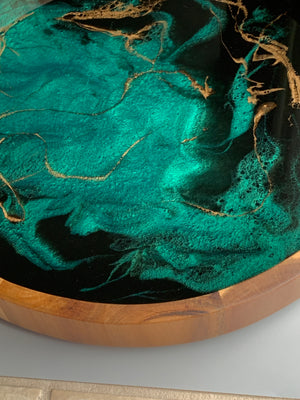 Acacia Wood Resin Tray: Emerald