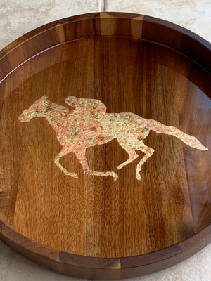 Acacia Wood Resin Tray - Race Horse