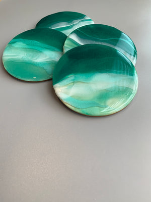Round Emerald Seascape Wooden Coasters