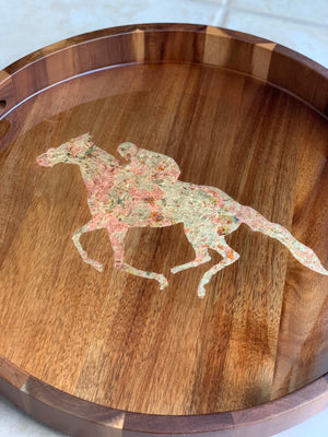 Acacia Wood Resin Tray - Race Horse