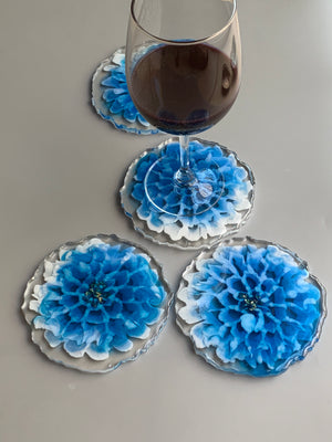 3D Floral Coasters - Dahlia Blue