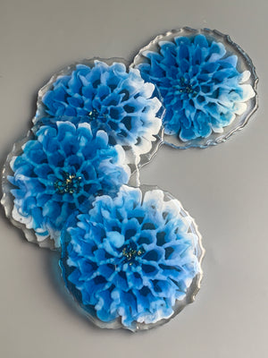 3D Floral Coasters - Dahlia Blue