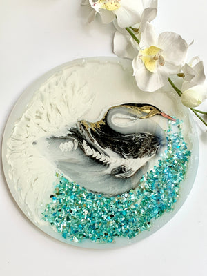 The Resin Drip Swan Art Tray - 9”